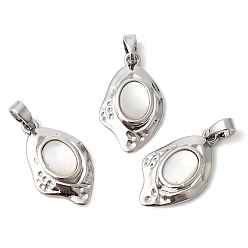 Платина Натуральный белый оболочки подвески, овальные подвески с латунной оправой, платина, 21x12.5~13x2.5 мм, отверстие : 4.5 мм