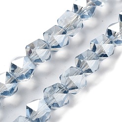 Azul Claro Abalorios de vidrio electrochapa, lustre de la perla chapado, polígono, azul claro, 9x9x9 mm, agujero: 1.4 mm, sobre 60 unidades / cadena, 22.44'' (57 cm)