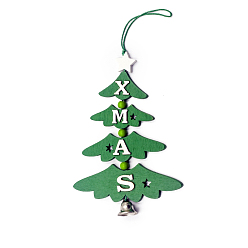 Medium Sea Green Christmas Tree with Word XMAS Creative Wooden Bell Door Hanging Decorations, for Christmas Decorations, Medium Sea Green, 150x105mm