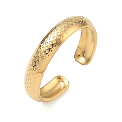 Chapado en Oro Real 18K 304 Anillos abiertos de acero inoxidable para mujer., patrón de rombo, real 18 k chapado en oro, 4 mm, tamaño de EE. UU. 7 1/4 (17.5 mm)