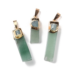 Green Aventurine Natural Green Aventurine Big Pendants, with Golden Plated Brass Snap on Bails, Rectangle Charms, 20~74x8~14x6~16mm, Hole: 10x4mm
