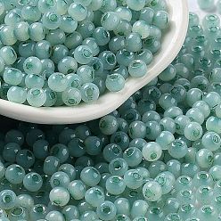 Medium Aquamarine Glass Seed Beads, Imitation Cat Eye, Rondelle, Medium Aquamarine, 4x3.3mm, Hole: 1.4mm