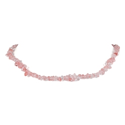 Cherry Quartz Glass Synthetic Cherry Quartz Glass Chip Beaded Necklace, Golden, 15.94~15.98 inch(40.5~40.6cm)