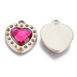 Камелия Уф покрытие акриловые подвески настройки горный хрусталь, с акриловыми стразами, граненое сердце, золотой свет, камелия, футов для 2 мм горного хрусталя, 25x21.5x5.5 мм, отверстие : 2.5 мм