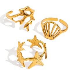 Golden Ozean 304 Edelstahl-Manschettenring-Set, Mischformen, golden, Innendurchmesser: 17.6~18.9 mm, ca. 3 Stk. / Set