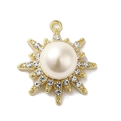 Golden Alloy with Rhinestone Pendants, with ABS Imitation Pearl, Sun Charms, Golden, 28x25x13mm, Hole: 1.6mm