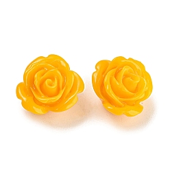 Goldenrod Synthetic Coral 3D Flower Rose Beads, Dyed, Goldenrod, 14~15x9mm, Hole: 1.5mm