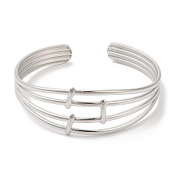 Stainless Steel Color 304 Stainless Steel Multi Line Cuff Bangles for Women, Stainless Steel Color, Inner Diameter: 2-1/4 inch(5.6cm)