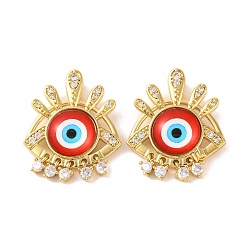 Малиновый Стойка металлическая латунная микропрофилированная кубическая циркония подвески, со стеклом, долговечный, злые глаза, реальный 18 k позолоченный, малиновый, 30x24.5x5.5 мм, отверстие : 6x3 мм