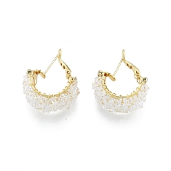 Golden Crystal Rhinestone Thick Hoop Earrings, Brass Wire Wrap Jewelry for Women, Golden, 26.5x21.5x10mm, Pin: 0.7mm