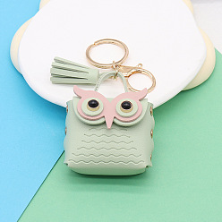 Light Green Cute Owl Imitation Leather Wallets, with Light Gold Keychian Clasps, Light Green, Wallet: 5.5x5.5cm