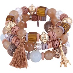 4# Metal Tower Tassel Candy Bead Multi-layer Fashion Bracelet for Chic Style