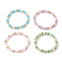 Mixed Color Glass Seed Beaded Stretch Finger Ring, Mixed Color, Inner Diameter: 19mm