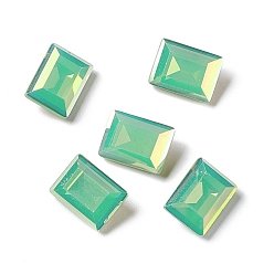 Pacific Opal Light AB Style Glass Rhinestone Cabochons, Pointed Back & Back Plated, Faceted, Rectangle, Pacific Opal, 8x6x3.5mm
