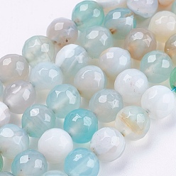 Azure Natural Striped Agate/Banded Agate Beads Strands, Round, Faceted, Dyed, Azure, 6mm, Hole: 1mm, about 62pcs/strand, 14.5 inch(37cm)