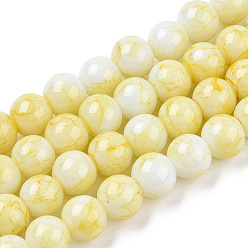 Шампанско-Желтый Выпечки нарисованных стеклянных бусин прядей, круглые, шампанское желтый, 8.5~9 мм, отверстие : 1.5 мм, около 105 шт / нитка
