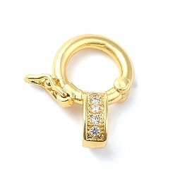 Real 18K Gold Plated Brass Micro Pave Clear Cubic Zirconia Twister Clasps, Lead Free & Cadmium Free, Long-Lasting Plated, Flat Round, Real 18K Gold Plated, 15x11.5x5mm
