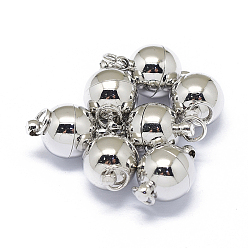 Платинированный Стеллаж гальванический латунные магнитные застежки с петлями, сильный магнит n 45, с паяными кольцами, долговечный, круглые, Реальная платина, 15.5x10 мм, отверстие : 3.5 мм, Кольцо: 5x0.5 mm