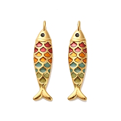 Colorido 304 colgantes de acero inoxidable, con esmalte, pescado, real 18 k chapado en oro, revestimiento de iones (ip), colorido, 25.5x6x3 mm, agujero: 1.2 mm