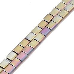 (966) Внутренний цвет Кристалл / Лиловато-лиловый на подкладке Гальванические нити матовых немагнитных синтетических гематитовых бусин, квадратный, 2-луночное, с покрытием цвета радуги, 5x5x2 мм, отверстие : 0.8 мм, около 74 шт / нитка, 15.75 дюйм (40 см)