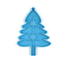 Deep Sky Blue DIY Christmas Tree Pendant Food Grade Silicone Molds, Resin Casting Molds, for UV Resin, Epoxy Resin Jewelry Making, Deep Sky Blue, 128x90x6mm