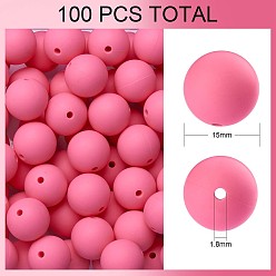 Ярко-Розовый 100 шт. силиконовые бусины круглые резиновые бусины 15 мм распорные бусины для самостоятельного изготовления ювелирных изделий брелок, ярко-розовый, 15 мм