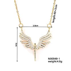 Золотой Ожерелья с подвеской из латуни и стразами Sweet Wing Angel для женщин, золотые, 15.75 дюйм (40 см)