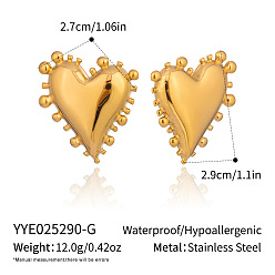 Настоящее золото 18K Сердце 304 нержавеющей стали серьги, реальный 18 k позолоченный, 29x27 мм