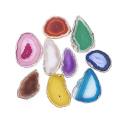 Mixed Color Natural Agate Pendants, Agate Slices, Dyed & Heatsd, Nuggets, Mixed Color, 48~105x39~68x4~7mm, Hole: 2~2.5mm, about 25pcs/1000g
