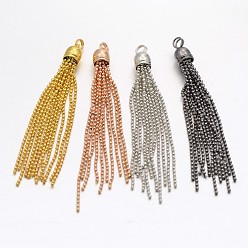 Mixed Color Brass Tassel Pendant Decorations, Ball Chains, Mixed Color, 83~90x8mm, Hole: 3.5mm