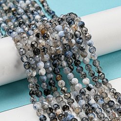 Серый Бусы из натурального огненного агата с потрескиванием, окрашенные, граненые, круглые, серые, 4 мм, отверстие : 1 мм, около 87~90 шт / нитка, 13.8~14.6 дюйм