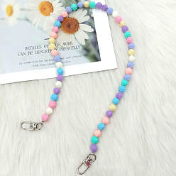 Flower Rainbow Color Resin Bead Chain Bag Straps, with Swivel Clasps, for Bag Replacement Accessories, Rose Pattern, 30cm