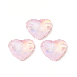 Розовый Эффект мокко форма сердца пришивка стразами, k 5 стеклянный страз, 2-отверстие ссылка, плоская спинка с покрытием, швейные украшения, туманная роза, 14x16x5 мм, отверстие : 1 мм