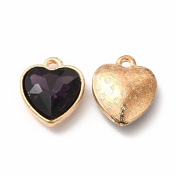 Indigo Faceted Glass Rhinestone Pendants, with Golden Tone Zinc Alloy Findings, Heart Charms, Indigo, 16.5x14x6.5mm, Hole: 1.6mm