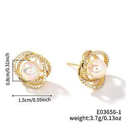 Золотой Французская романтическая мода латунные серьги-гвоздики со стразами, милые цветочные украшения для ушей, золотые, 15x8 мм