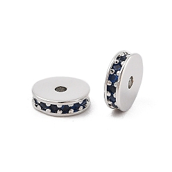 Прусский Синий Стойки обшивки латунь микро проложить кубического циркония бусы, долговечный, без свинца и без кадмия, Плоский круглый / диск, Реальная платина, берлинская лазурь, 8x2.3 мм, отверстие : 1.2 мм