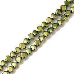 Green Plated Electroplate Glass Beads Strands, Full Plated, Heart, Green Plated, 6x6.5x4mm, Hole: 0.8mm, about 113pcs/strand, 24.41 inch(62cm)