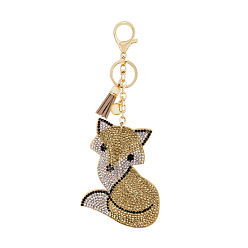 yellow Cute Cartoon Fox Keychain with Diamond and Tassel for Bag Accessories