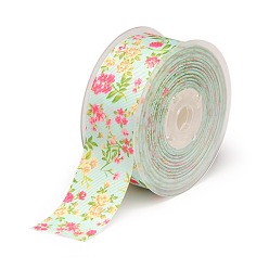 Light Cyan Floral Single-sided Printed Polyester Grosgrain Ribbons, Light Cyan, 1-1/2 inch(38mm), about 100yards/roll(91.44m/roll)
