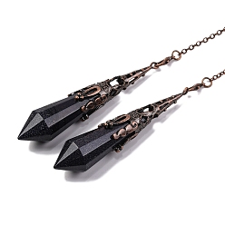 Синий Драгоценный Камень Синтетический голубой авантюрин остроконечный маятник для биолокации большие подвески, без свинца и без кадмия, С латунными красными медными тонами, шестиугольный конус, 265 мм, отверстие : 2 мм