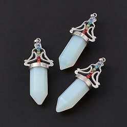 Opalite Opalite Big Pendants, 7 Chakra Faceted Bullet Charms, with Platinum Plated Brass Findings and Colorful Rhinestone, Cadmium Free & Lead Free, 55x22.5x16mm, Hole: 8x5mm
