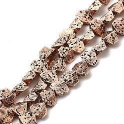 Copper Plated Electroplated Natural Lava Rock Beads Strands, Hexagon, Copper Plated, 5.5x6.5x3mm, Hole: 1mm, about 67~70pcs/strand, 14.57~15.08 inch(37~38.3cm)