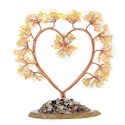 Citrine Natural Citrine Chips Heart Tree Decorations, Copper Wire Feng Shui Energy Stone Gift for Women Men Meditation, 150x150mm