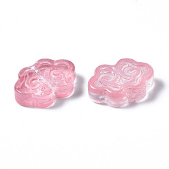 Pink Perles de verre peintes par pulvérisation transparent, nuage de bon augure, rose, 9x13.5x4mm, Trou: 1mm