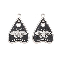 Черный 304 нержавеющей стальной эмали подвески, треугольник с подвеской в виде бабочки, чёрные, 28x20x2 мм, отверстие : 2.5 мм