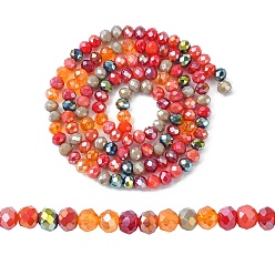 Красный Стеклянные бусины с гальваническим покрытием , граненые, рондель, красные, 4.5x3.5 мм, отверстие : 1 мм, около 140~143 шт / нитка, 18.90 дюйм ~ 19.29 дюйм (48 см ~ 49 см)