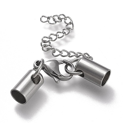 Stainless Steel Color 304 Stainless Steel Curb Chain Extender, with Cord Ends and Lobster Claw Clasps, Stainless Steel Color, Chain Extender: 52mm, Clasps: 14.5x9.5x3.5mm, Cord Ends: 11.5x6.5mm, 5.5mm inner diameter