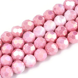 Ярко-Розовый Антикоррозийные гальванические стеклянные бусины, имитация драгоценных камней, круглые, с покрытием AB цвета, граненый(32 граненый), ярко-розовый, 10 мм, отверстие : 1.2 мм, около 37 шт / нитка, 14.96'' (38 см)