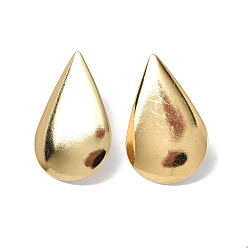 Real 18K Gold Plated Ion Plating(IP) 304 Stainless Steel Stud Earring Findings, with Vertical Loops and Ear Nuts, Teardrop, Real 18K Gold Plated, 29.5x18.5mm, Hole: 3.5mm, Pin: 0.7mm