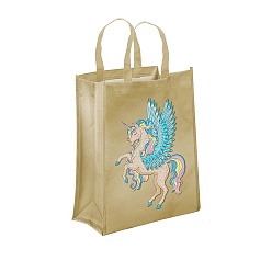 Unicorn DIY Diamond Painting Handbag Kits, Including Canvas Bag, Resin Rhinestones, Pen, Tray & Glue Clay, Pale Goldenrod, Unicorn, 350x290mm